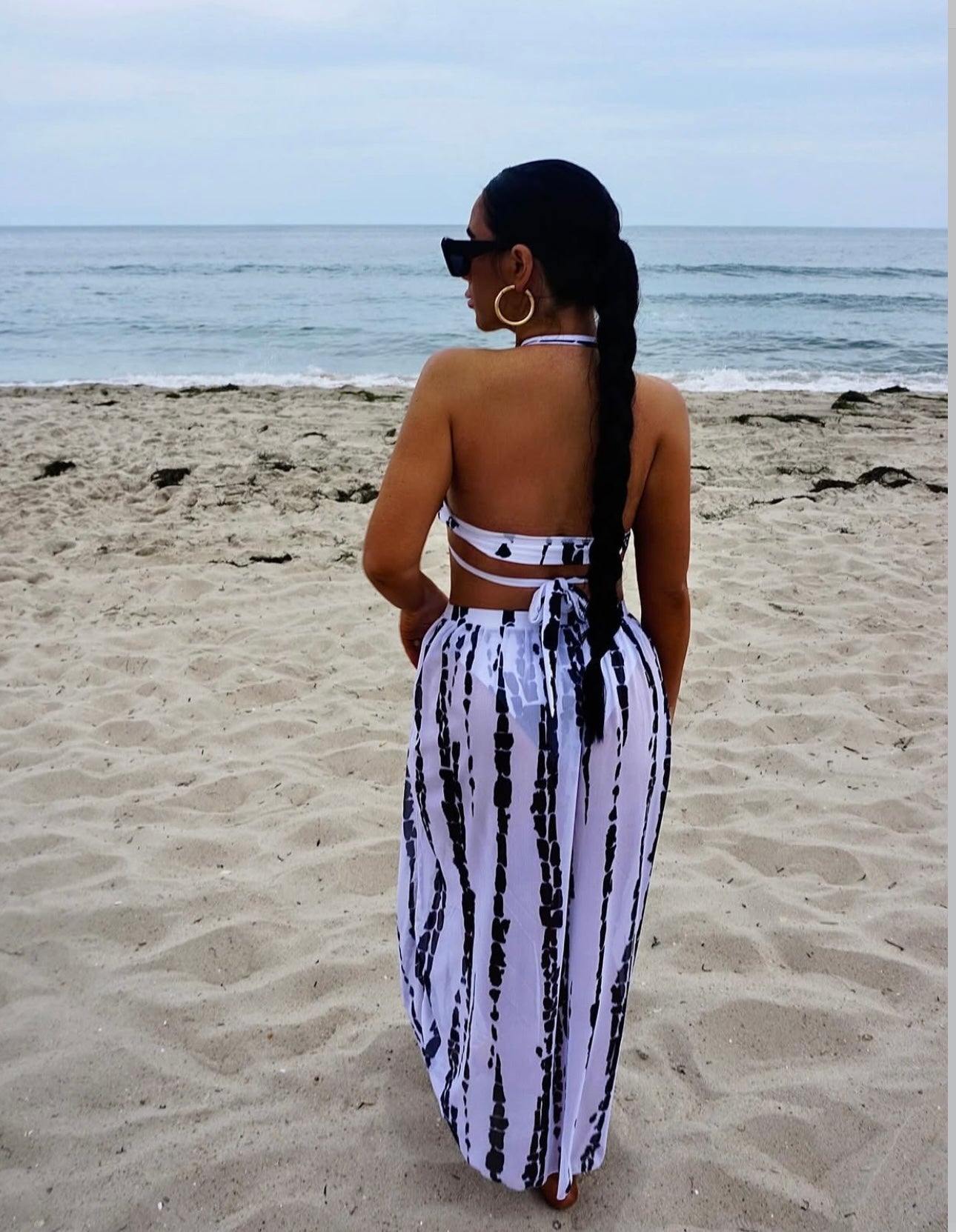 Printed Halter Neck Three-Piece Swim Set