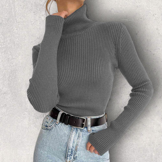 Ribbed Turtle Neck Long Sleeve Sweater