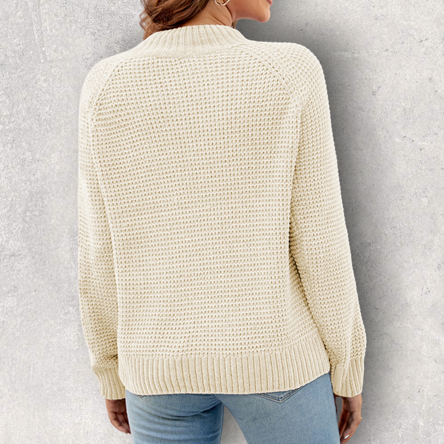 Waffle-Knit Round Neck Reglan Sleeve Sweater