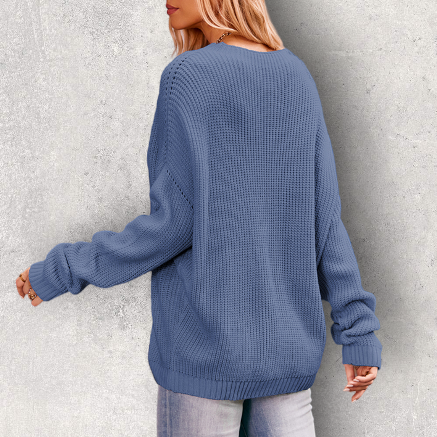 Waffle-Knit Long Sleeve Sweater