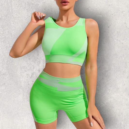 Color Block Sports Bra and Shorts Set