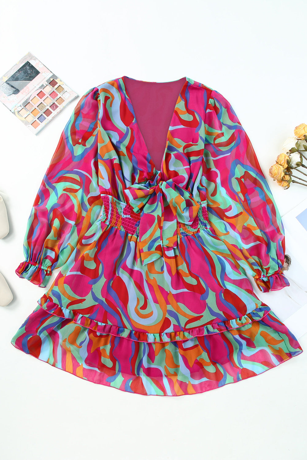 Printed Flounce Sleeve Mini Dress