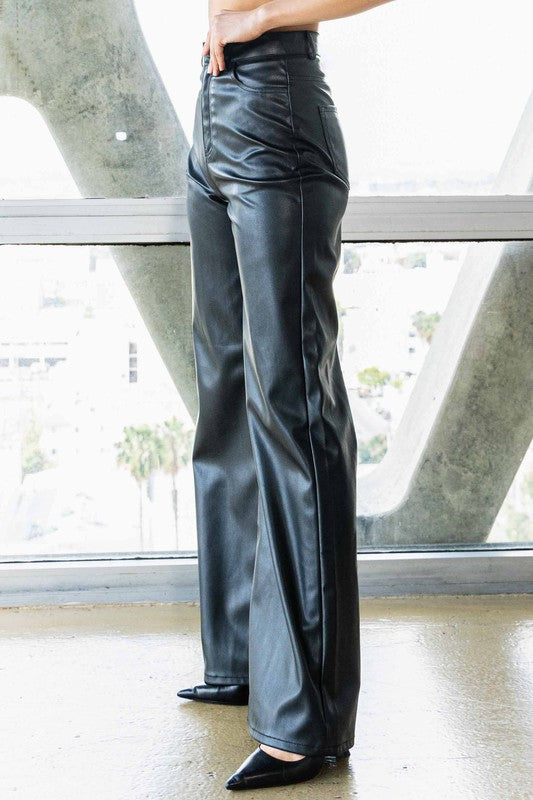 Vegan Leather Wide Leg Pants