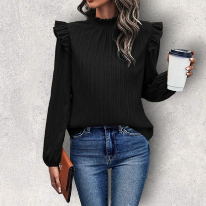 Mock Neck Ruffle Shoulder Blouse