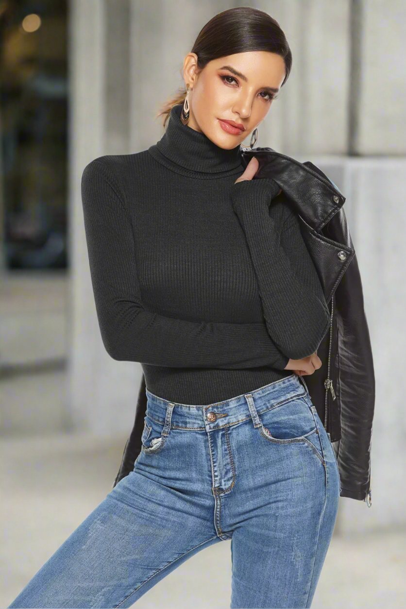 Ribbed Turtleneck Long Sleeve Bodysuit