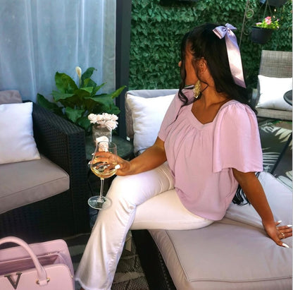 Ninexis Keep Me Close Square Neck Short Sleeve Blouse in Lavender