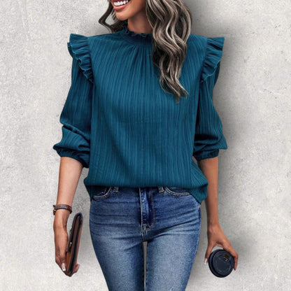 Mock Neck Ruffle Shoulder Blouse