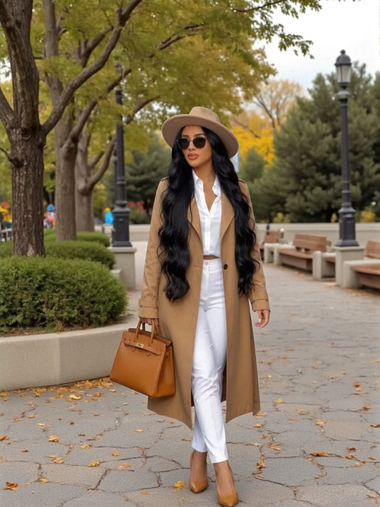 Collared Neck Button Up Long Sleeve Coat