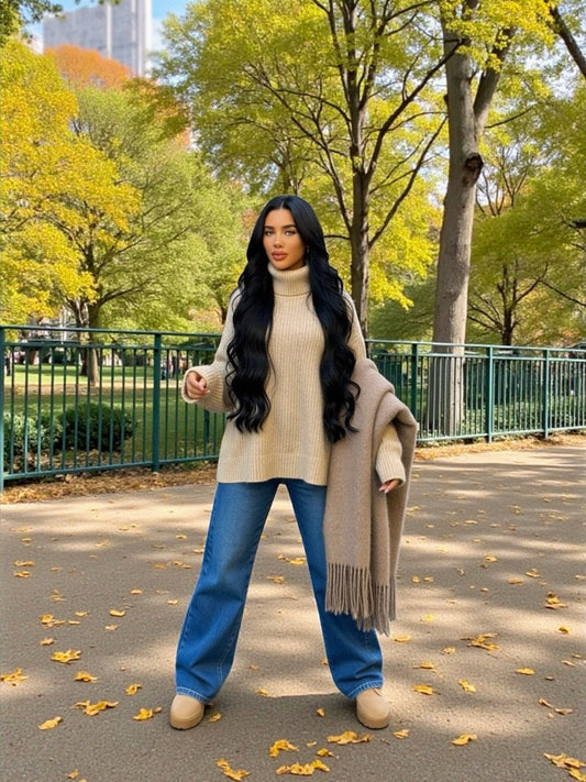 Turtle Neck Dropped Shoulder Sweater
