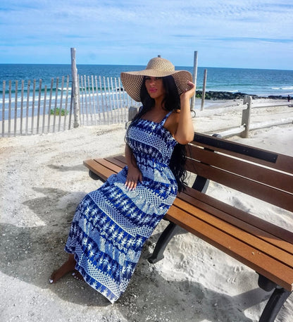 Printed Square Neck Sleeveless Maxi Dress
