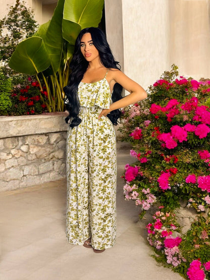 Floral Print Spaghetti Strap Wide Leg Jumpsuit