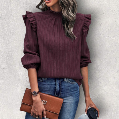 Mock Neck Ruffle Shoulder Blouse