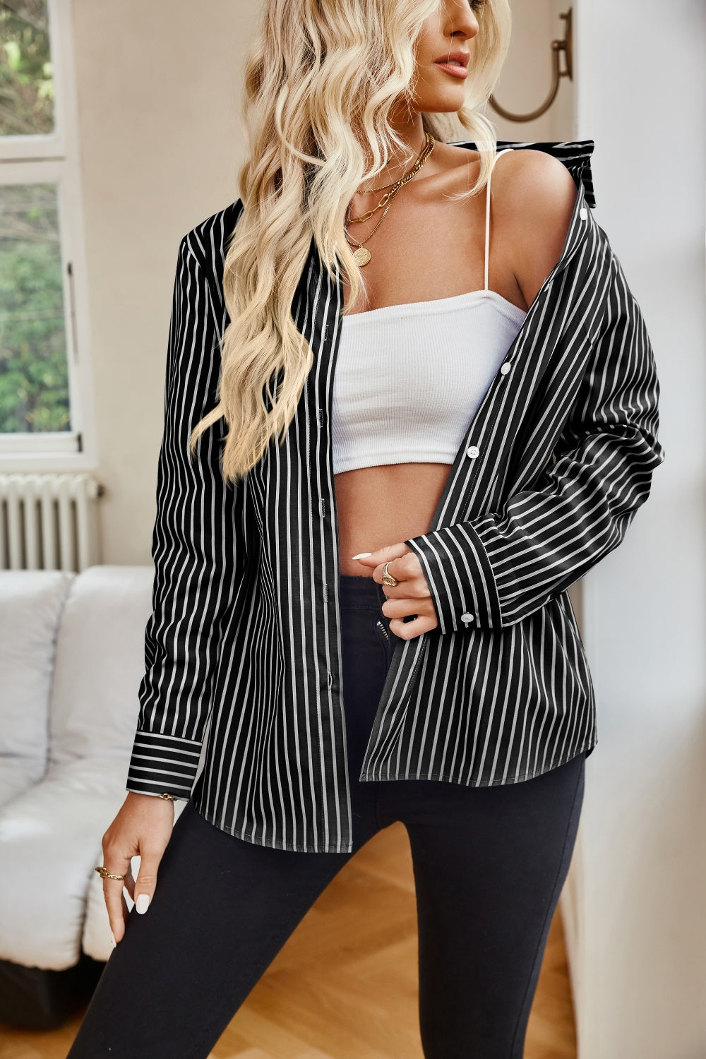 Lovelet Striped Button Up Long Sleeve Shirt