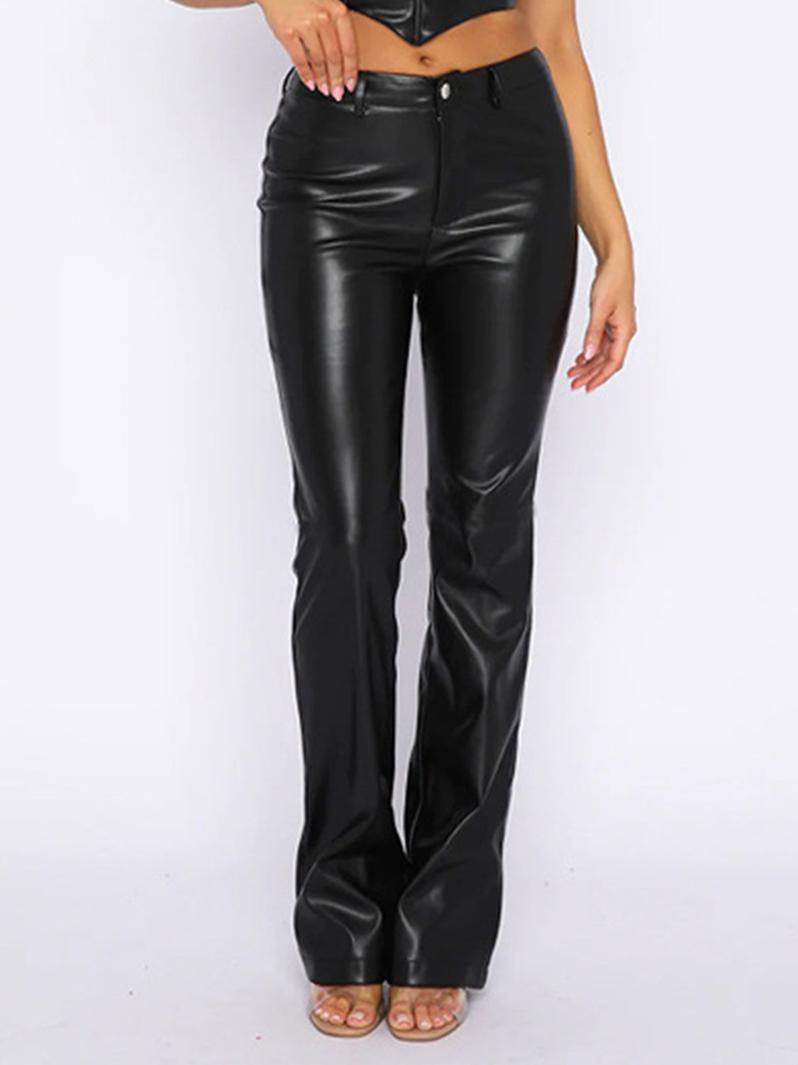 Leather High Waist Straight Pants