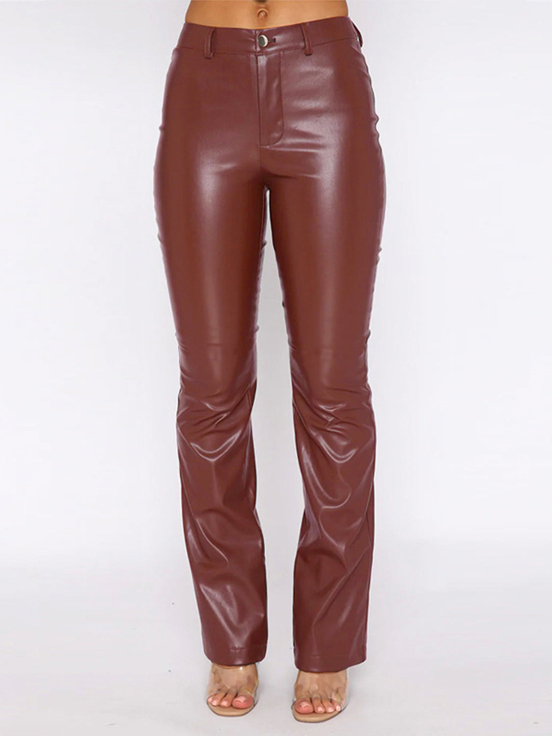 Leather High Waist Straight Pants