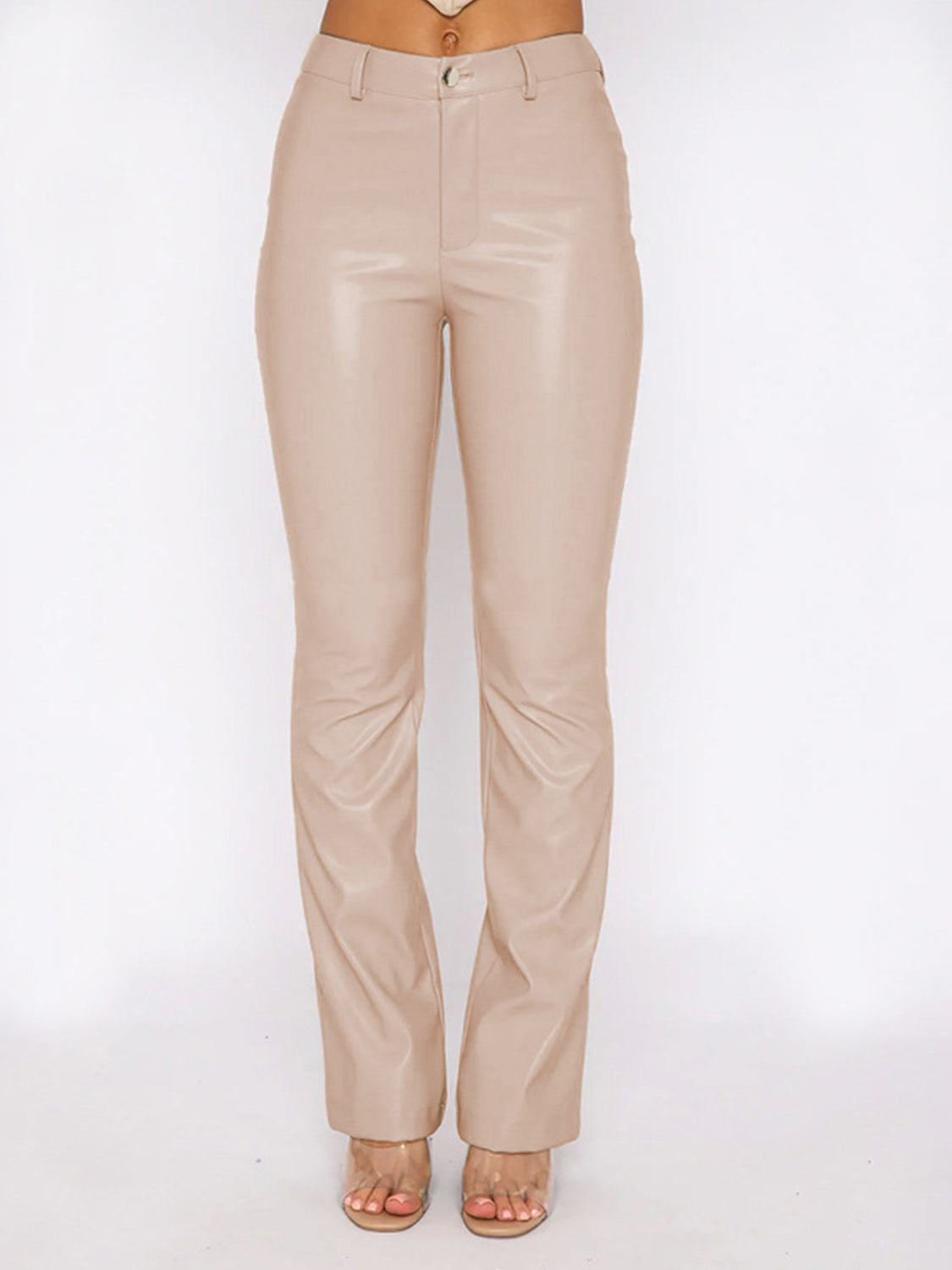 Leather High Waist Straight Pants